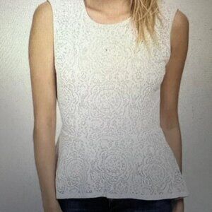 BCBG Max Azria "LYNA" White Sleeveless Peplum Top Zipper Back